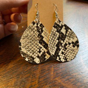 Faux Leather Earrings---Snake Skin Print---Tear Drop Shape
